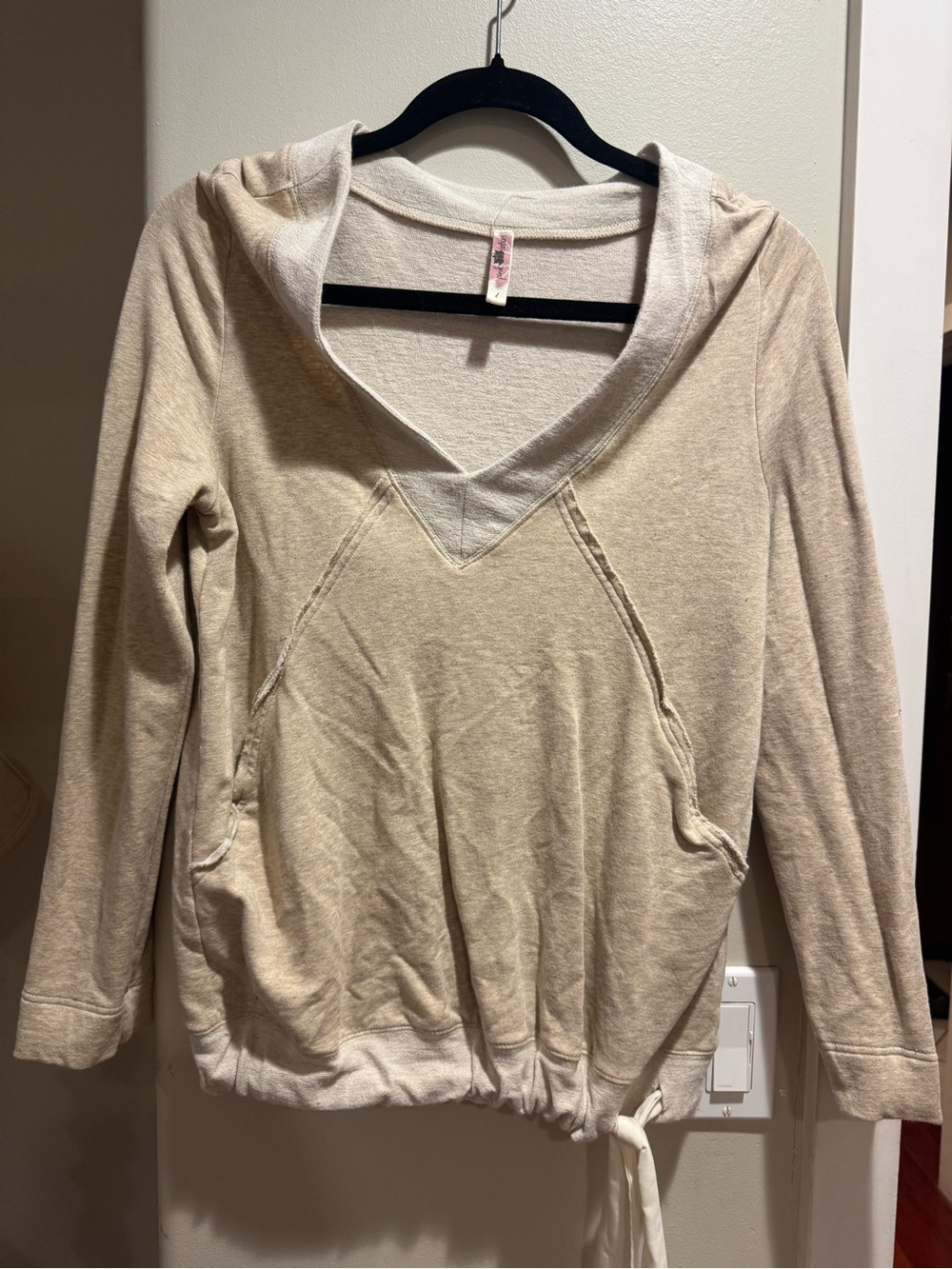 Pink Lotus Cream Hoodie with Drawstring Hem